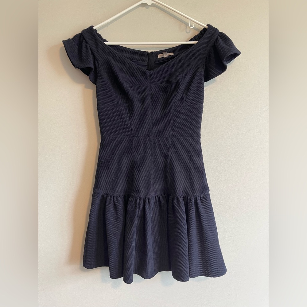 Rebecca Taylor Navy Blue Off-the-Shoulder Drop Waist Dress